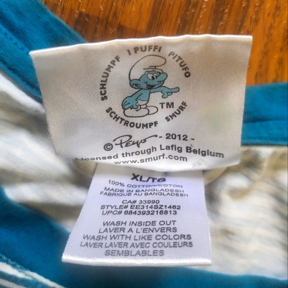 Smurfs Graphic Tee Women’s XL 2012 Grouchy Blue Striped Shirt A13 - Picture 2 of 5